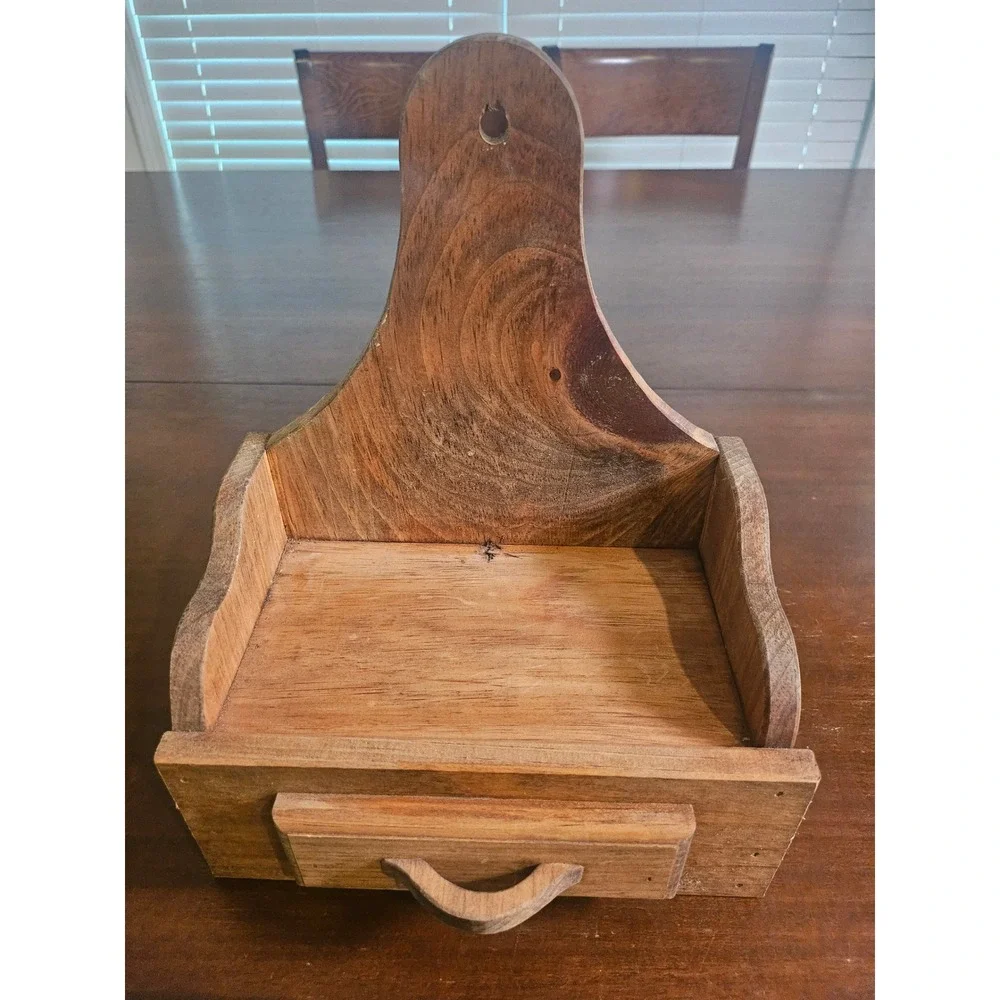 Vintage Wall Mounted Mail Key Holder Organizer Brown Rustic Wood Farmhouse